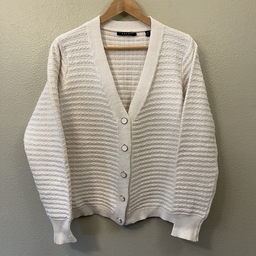 Cyrus Textured Cream Cardigan Gold Rim Buttons Classy Old Money Size‎ XL